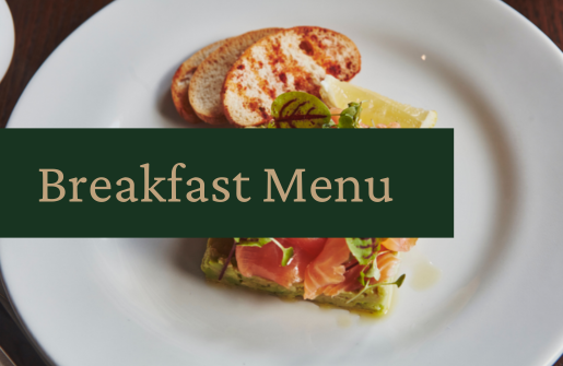 Salmon on toast, with Breakfast menu on top