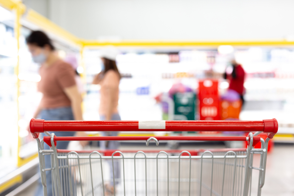 Trolley in the frozen section of a supermarket