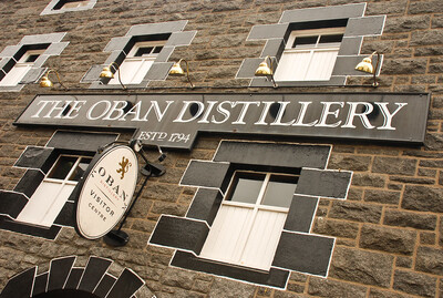 Close up image of Oban Distillery signage